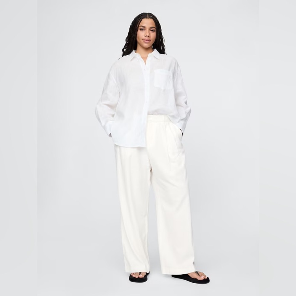 NWT! GAP Off White 365 High Rise Linen-Blend Trousers - 6 TALL 🩷 - Picture 5 of 9